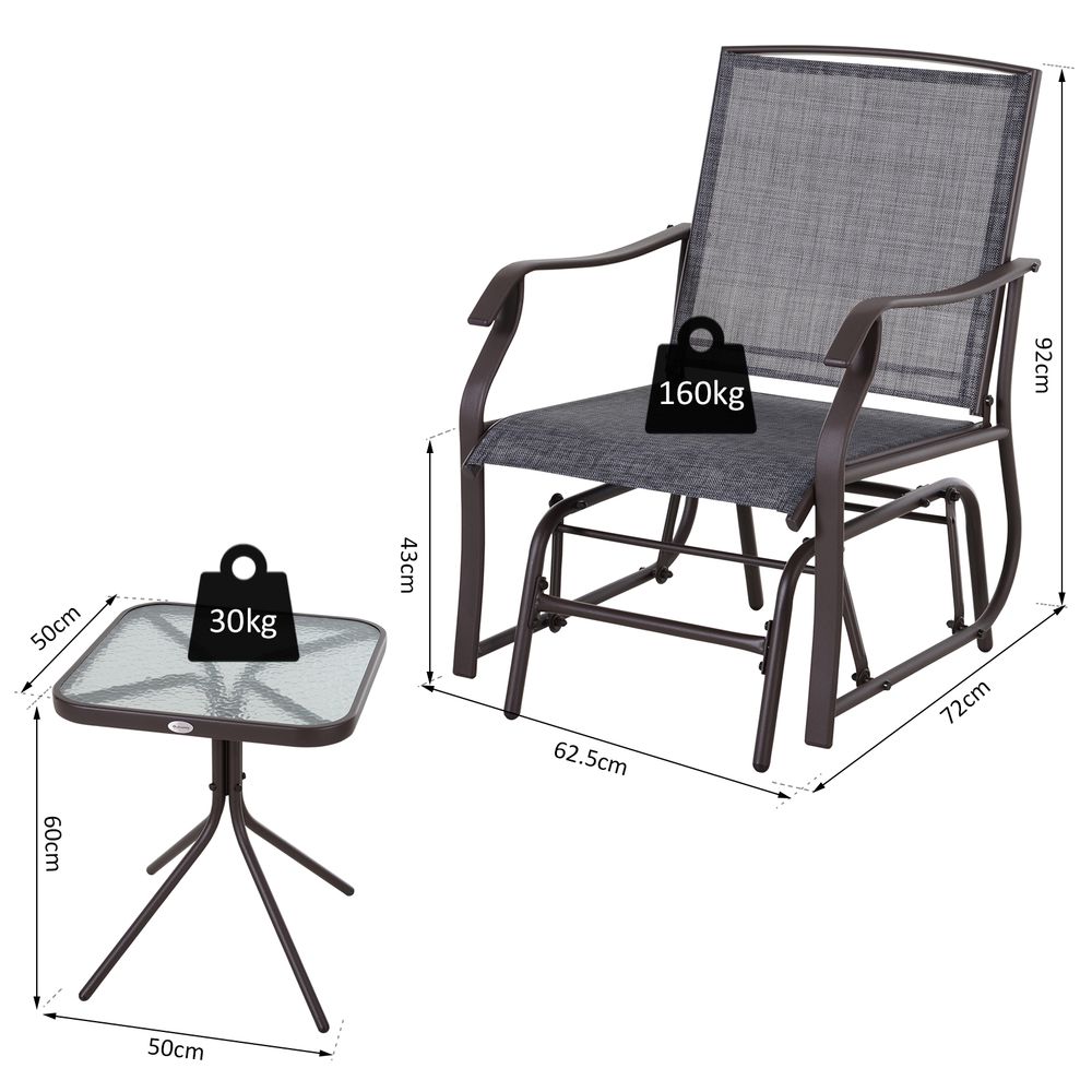 Steel Frame Set-of-2 Glider Rocking Chair Set & Table - Stylish Grey Design