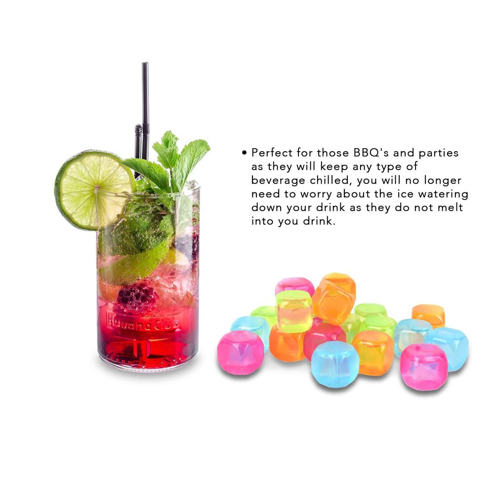 Multi-Packs Frozen Cold Drink Freezer Chilled Reusable Fast Freeze Water Filled Ice Cubes for Drinks - Ideal for BBQ Parties, Summer Picnics or General Use - Multicoloured