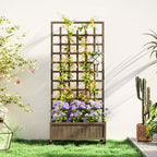 Wooden Trellis Planter, Raised Garden Bed with Wheels and Bed Liner in Wooden