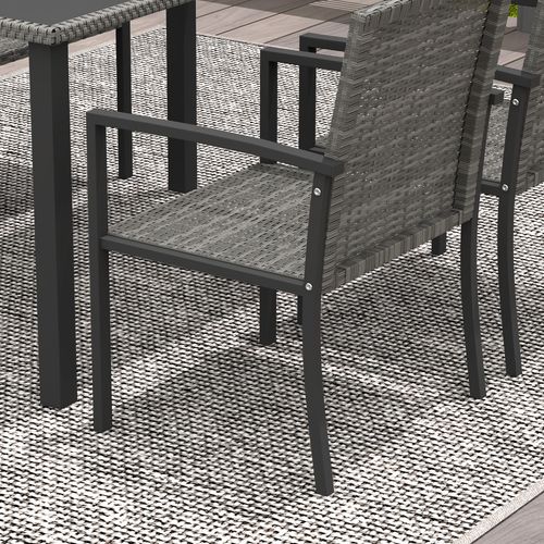 4 Seater Rattan Garden Furniture Set with Glass Tabletop - Grey