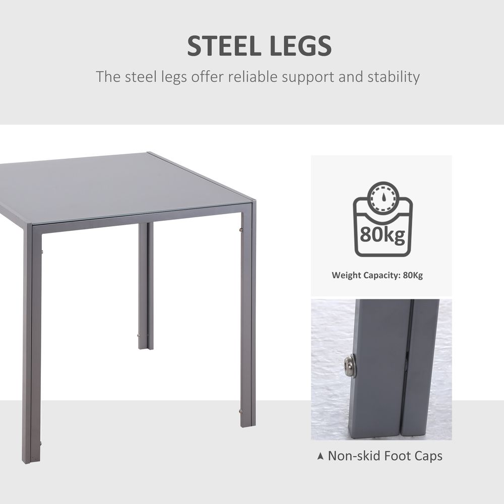 Modern Square Dining Table, Seats 4, with Glass Top & Metal Legs for Dining Room, Living Room, Greyare Design with Tempered Glass & Metal Legs
