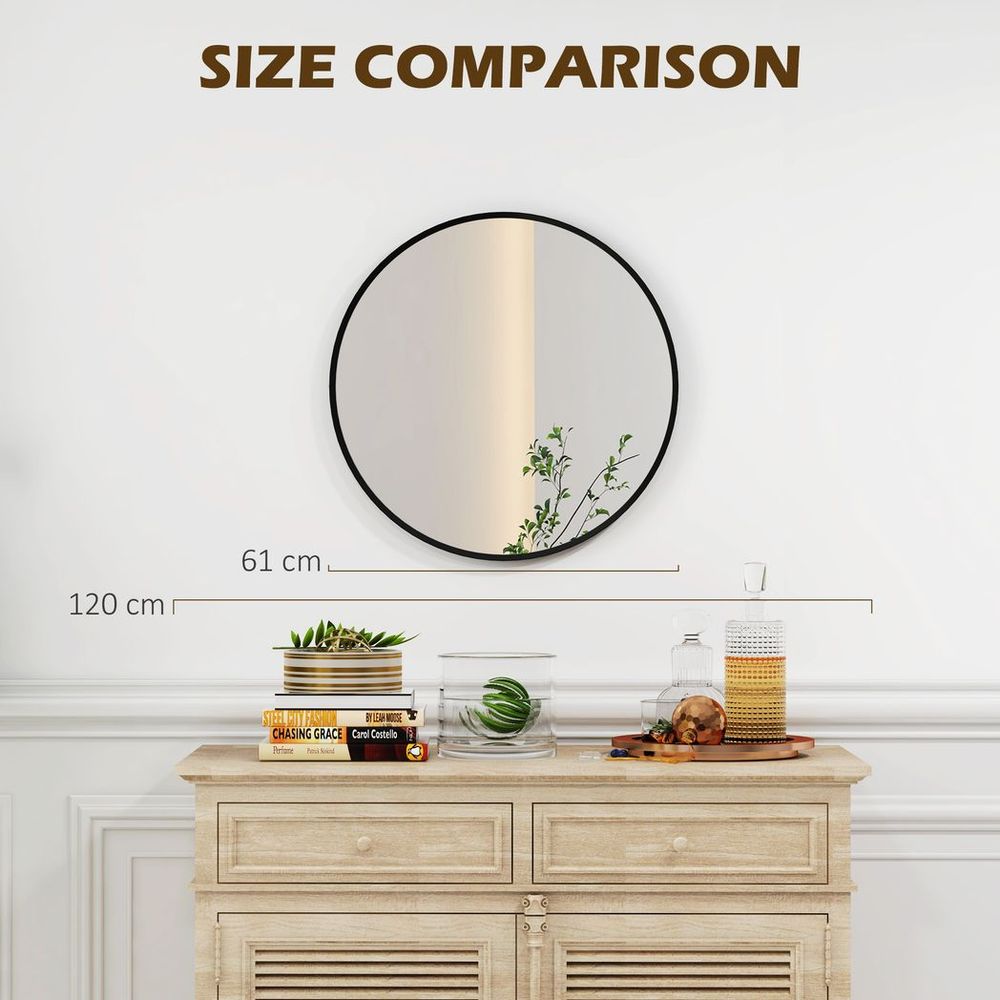 61cm Black Wall Mirror - Bedroom, Living Room, Bathroom - Home Decor