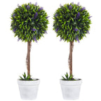 Set of 2 Potted Artificial Plants Ball Tree with Lavender Flowers, 60cm