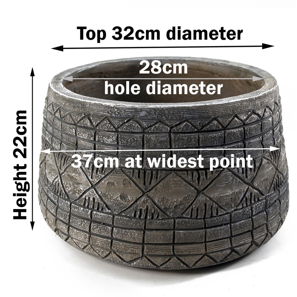 22cm x 37cm Large Grey Gliese Embossed Planter in Grey