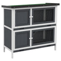 Double Decker Rabbit Hutch Bunny Cage, Grey - Outdoor Pet House with Tray, Easy Access, Durable Design