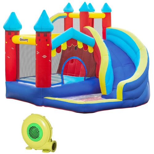 4 In 1 Kids Bouncy Castle, Large Inflatable House w/Trampoline, Slide, Water Pool, Climbing Wall, Includes Blower, Bag, Ages 3-8 Years, 2.9 x 2.7 x 2.3m