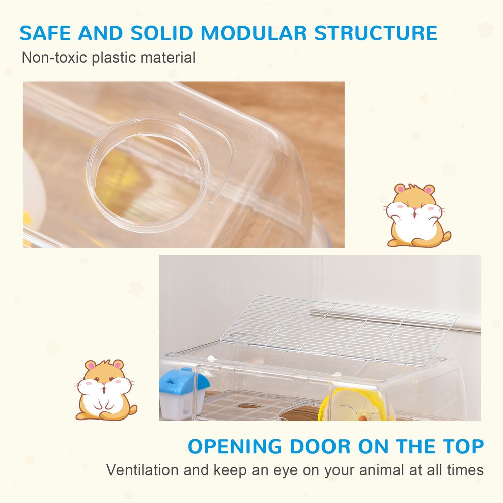2 Storey Hamster Cage Small Pet Animal Cage Double Layers Running Wheel Drinker Feeding Bowl
