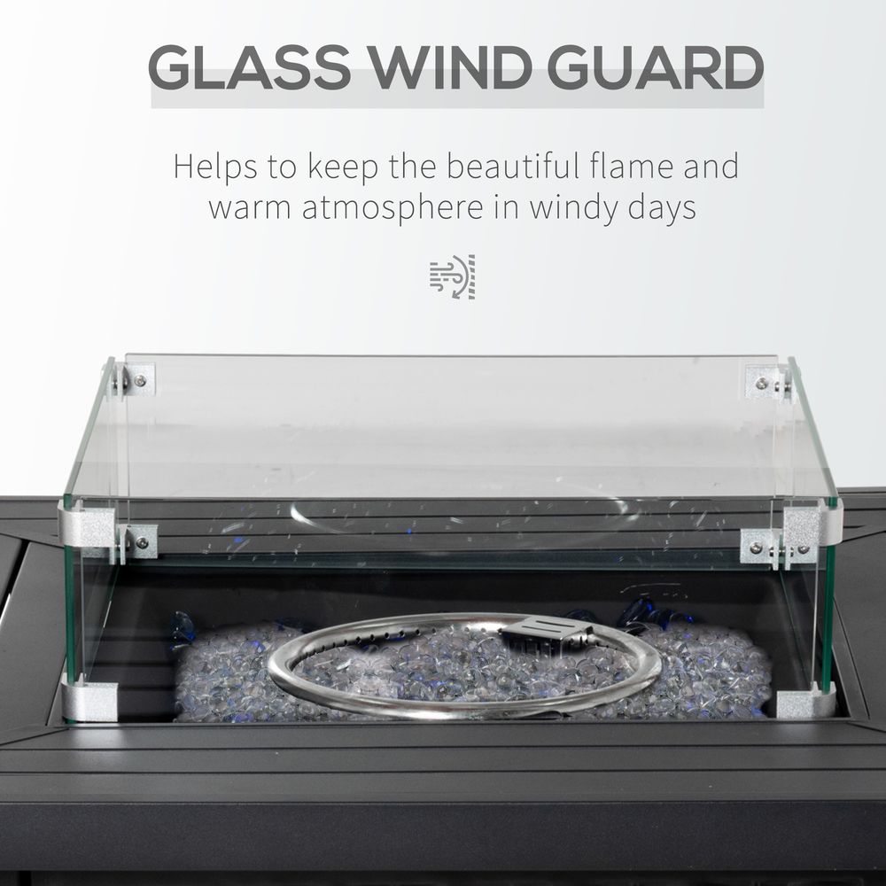 Fire Pit Table: Wind Screen, Glass Beads, Stylish Ambience. for Outdoor Gatherings