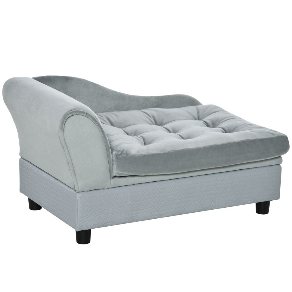 Pet Sofa Dog Chair Cat Couch w/ Storage, Cushion - Light Blue in Blue