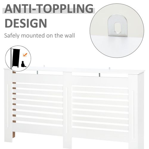 Modern Radiator Cover Cabinet Slatted Design MDF White Medium