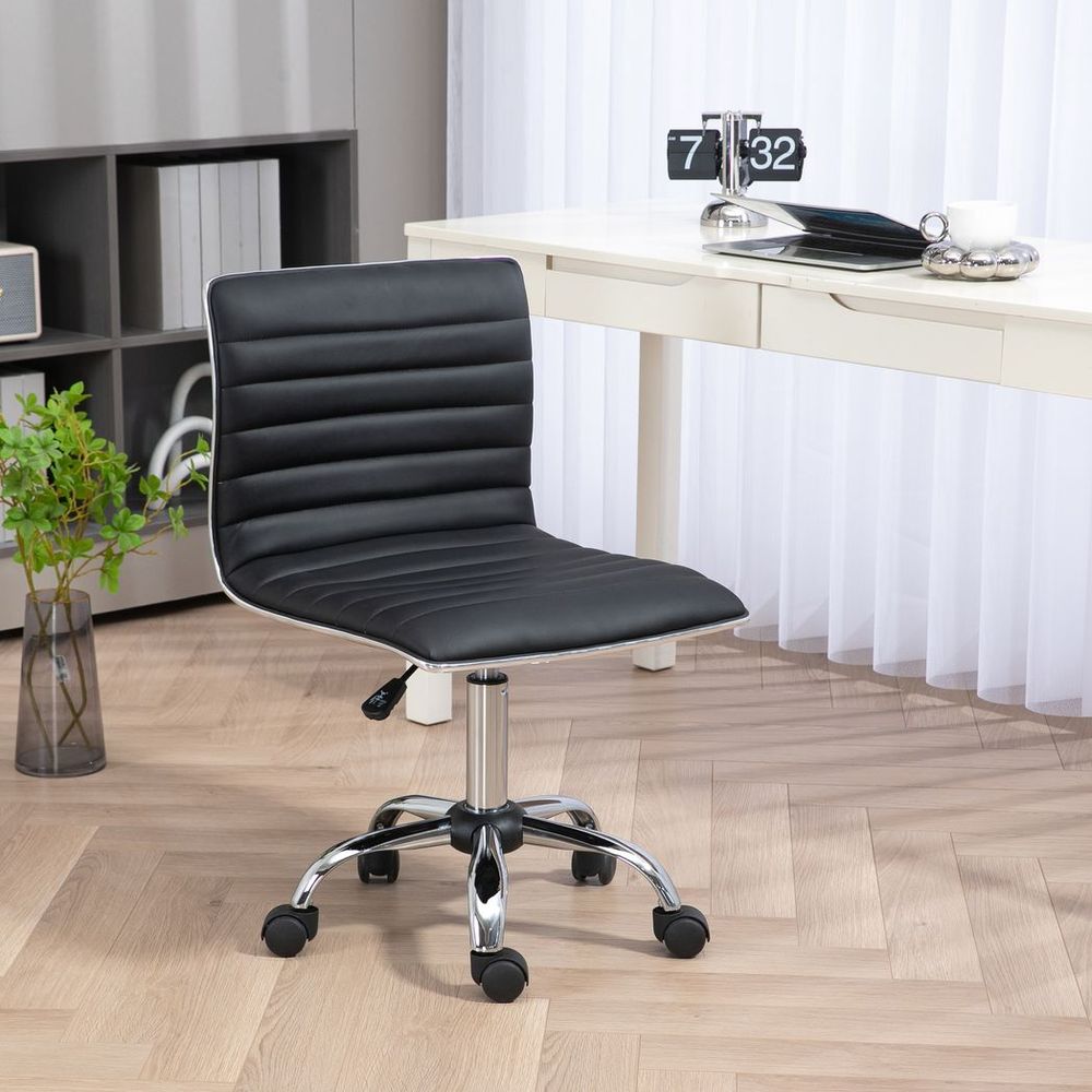 Armless Mid-Back Office Chair - 360 Swivel, Adjustable, Black