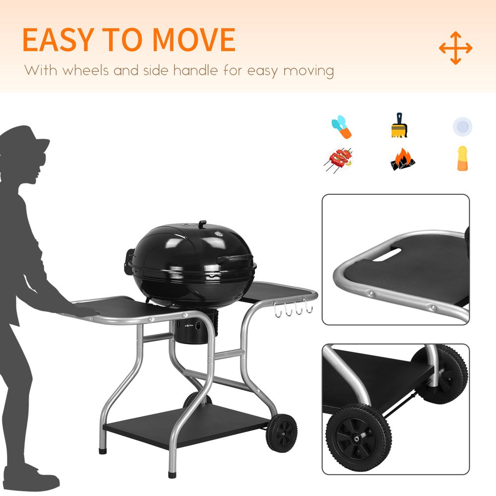 Garden Trolley BBQ Grill - Black - High-Temperature Enamel - Portable & Spacious - Ideal for Outdoor Grilling