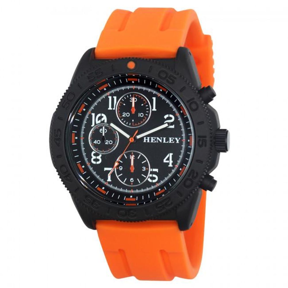 Henley Mens Multi Eye Black Dial Orange Sports Watch - Stylish