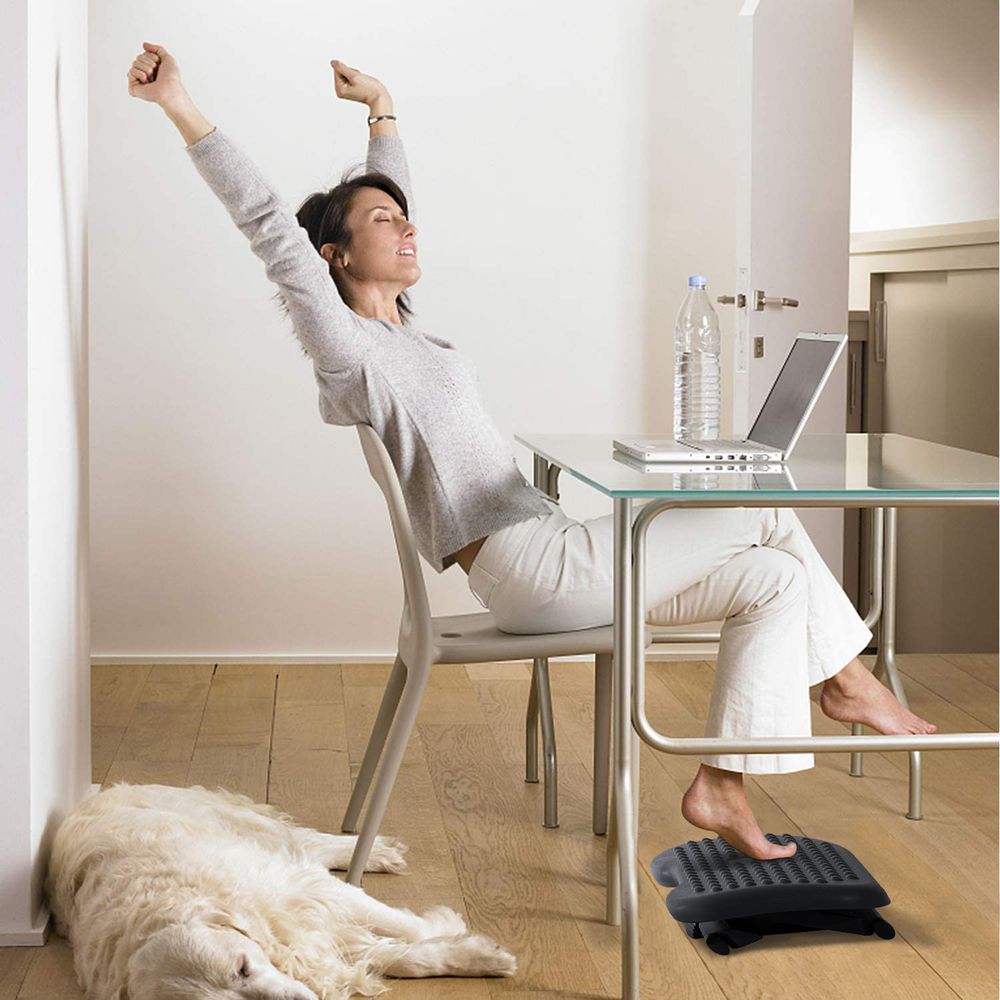 Adjustable Massage Footrest - 3 Position Tilting & Comfort - Home Office Black