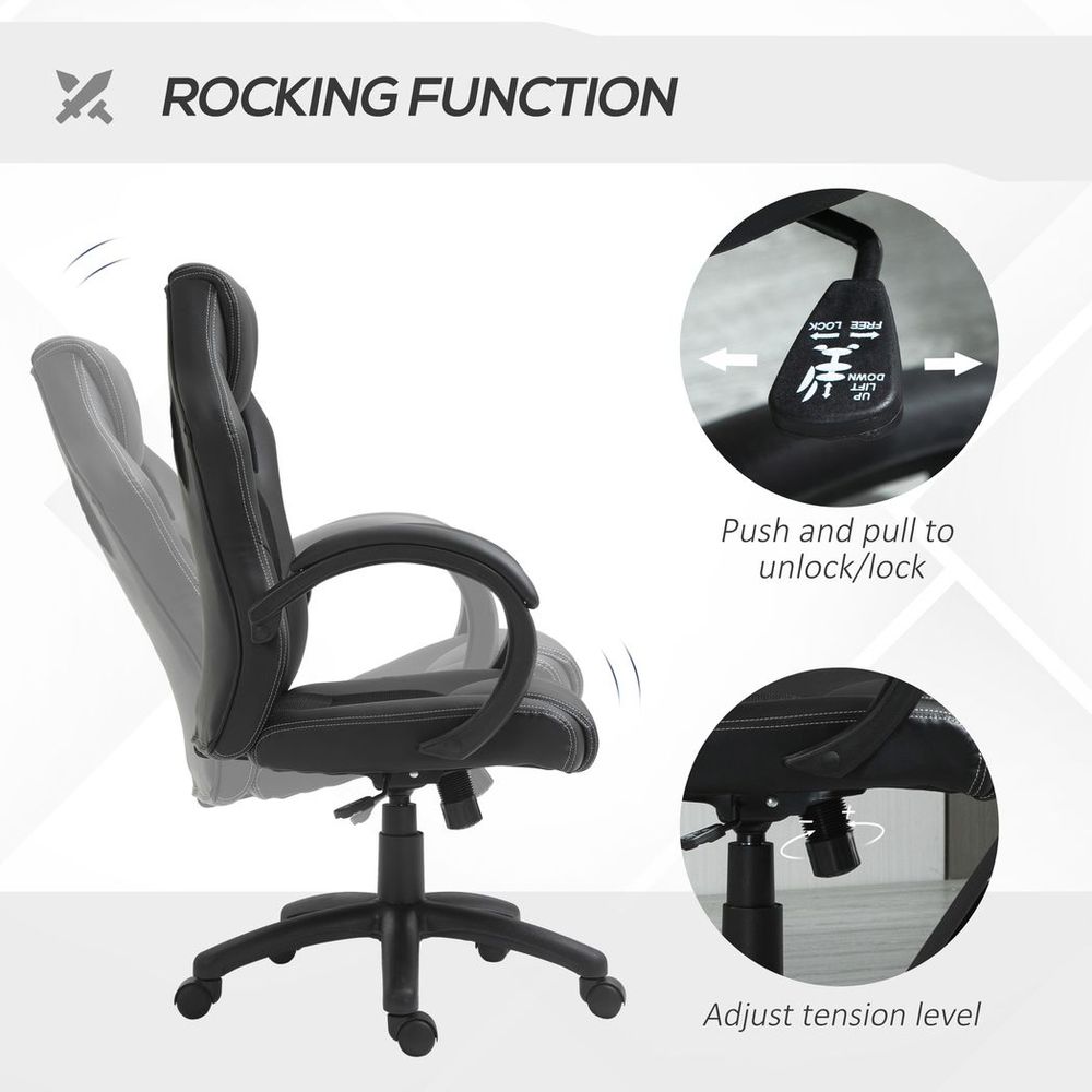 Swivel Gaming Chair - Adjustable Height, 360° Swivel, PU Leather - Black
