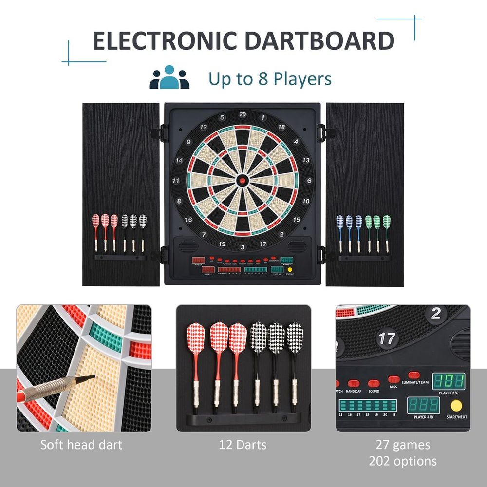 Electronic Dartboard - LED Score Board - 27 Games - Storage Cabinet