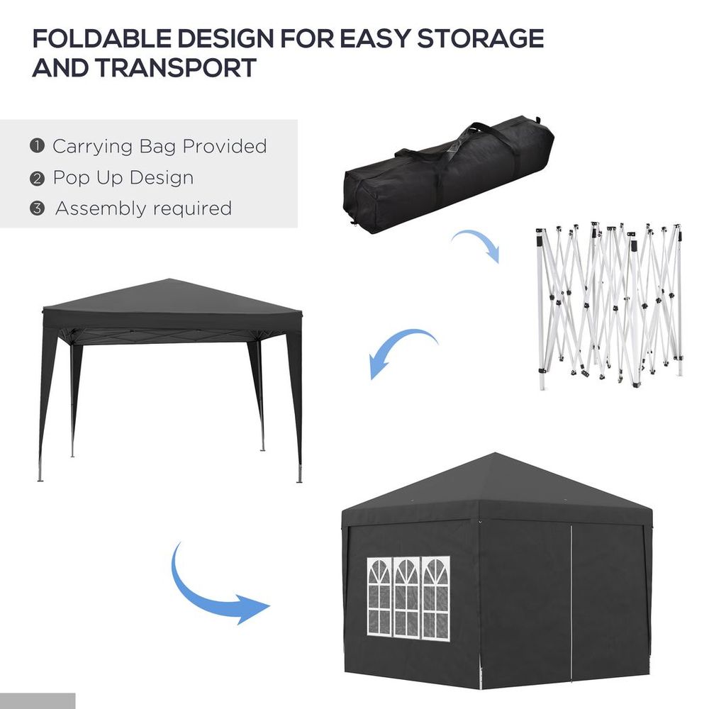 3x3m Pop Up Gazebo Party Tent Canopy - Black