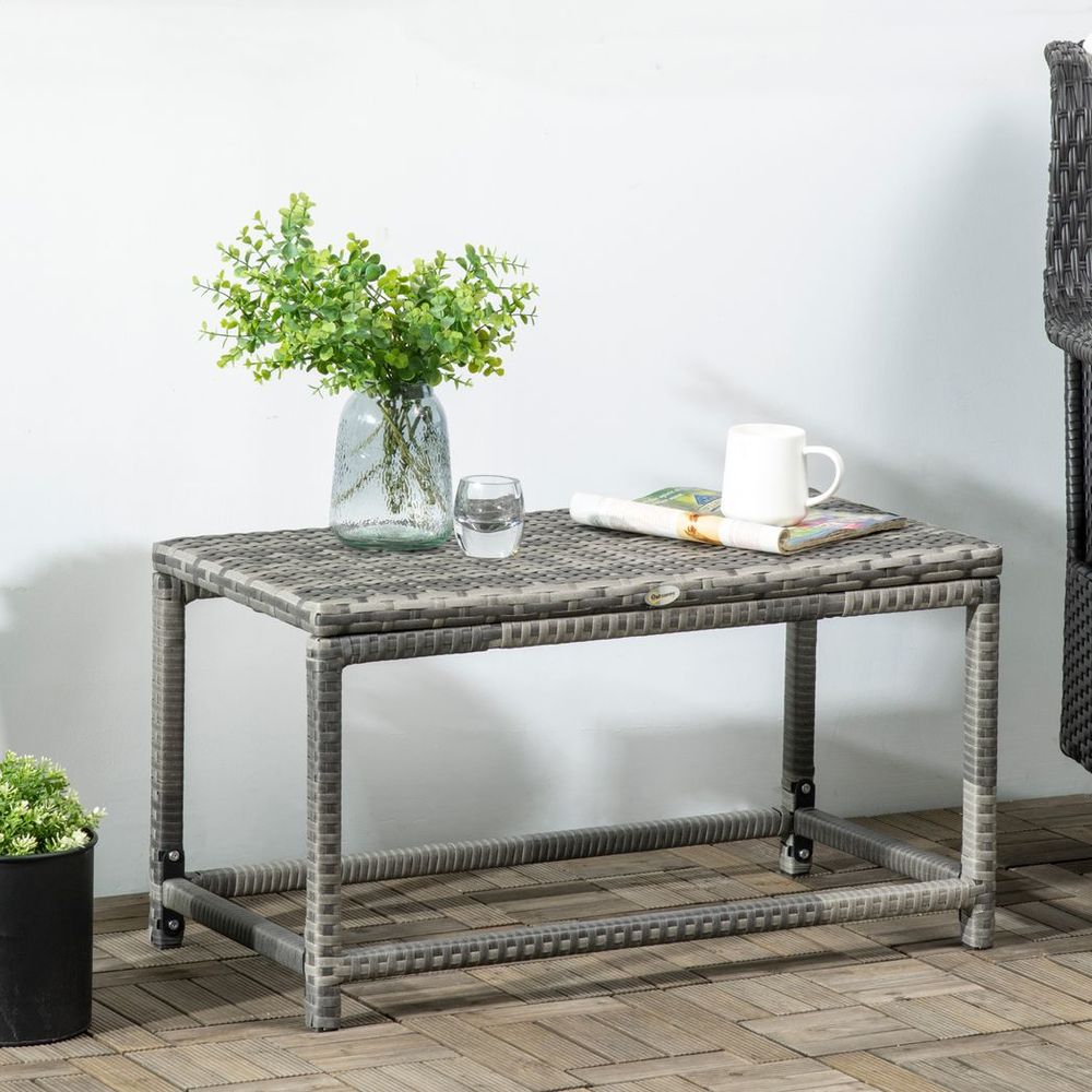 Grey Outdoor Coffee Table - Durable Rattan Top, Sturdy Steel Frame, Spacious Design, Easy Assembly