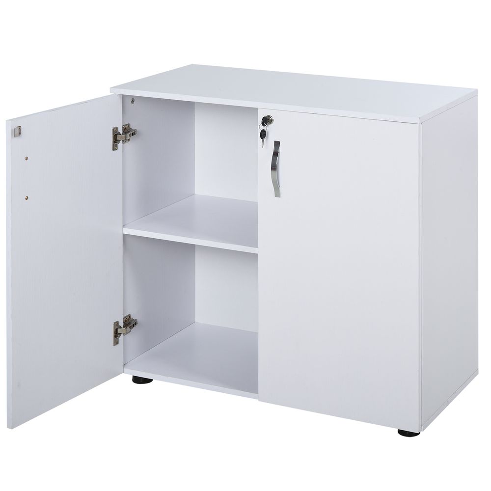 2-Tier Locking Office Storage Cabinet - Organize Files & Papers - White
