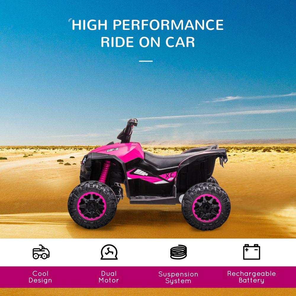 12V Electric Quad Bike for Kids Ride On Car Toy, with Forward Reverse Functions, LED Headlights, Music, for Ages 3-5 Years - Pink