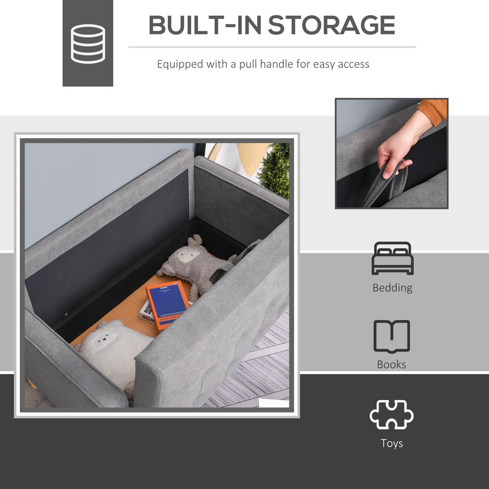 Compact Loveseat Sofa - 2 Seater with Storage & Wood Legs in Grey