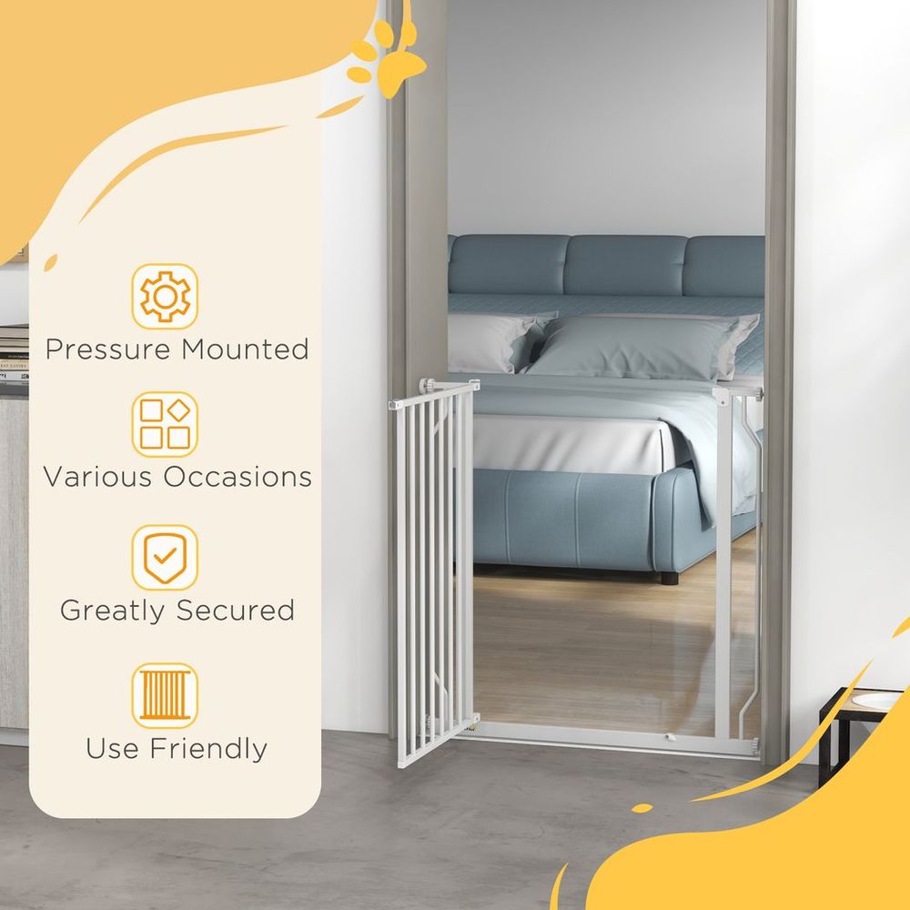 Dog Gate: Wide Stair Gate w/ Door, Pressure Fit, 75-85cm, White