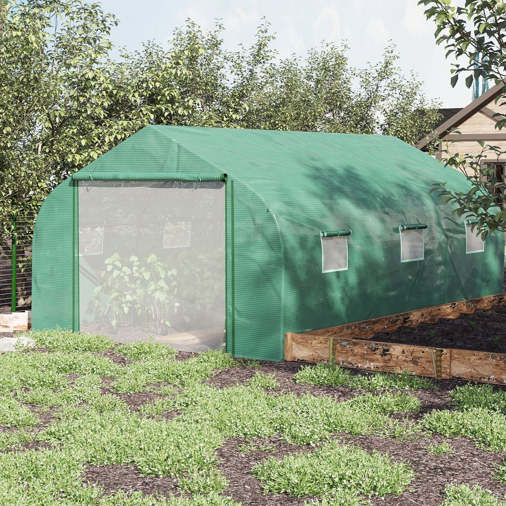 15x10ft Walk-in Greenhouse: Strong PE Cover, Zip Door, 6 Windows, Ideal for Year-Round Gardening