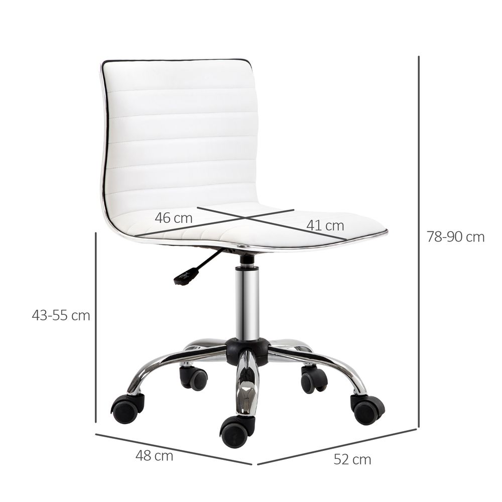 Armless Mid-Back Adjustable Office Chair 360 Swivel Ergonomic White
