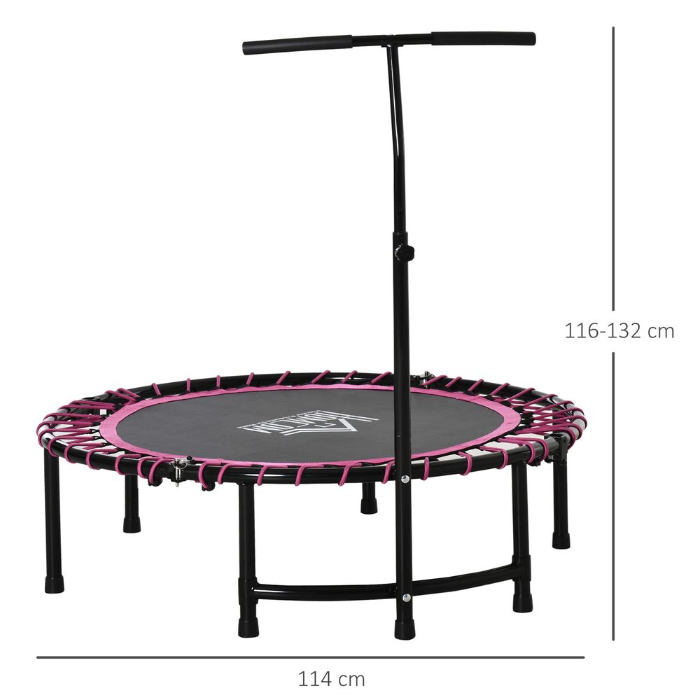 45” Round Mini Fitness Trampoline Rebounder Indoor Outdoor Mini Jumper with Adjustable Handle - Pink