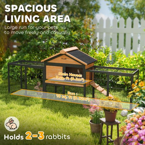 Rabbit Hutch Outdoor with Steel Run Removable Plastic Tray Natural