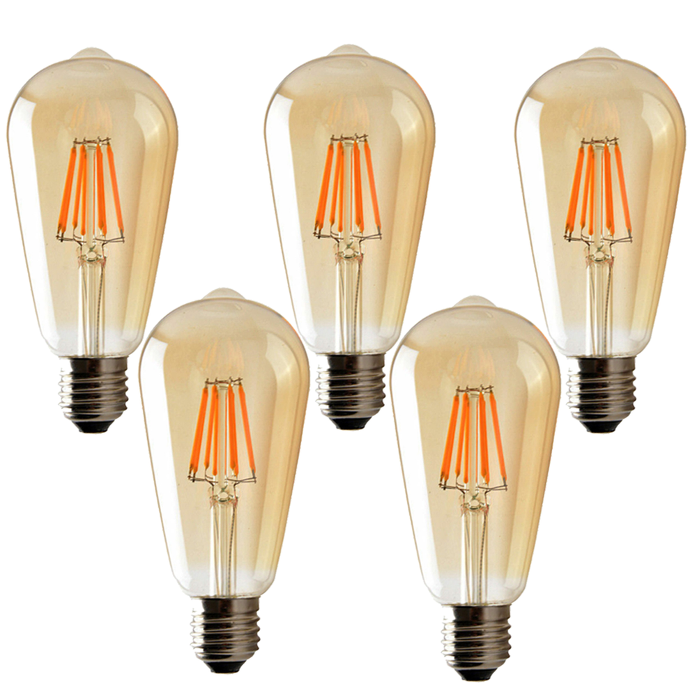 5 Pack E27 LED Edison Dimmable Vintage Amber Glass Warm white 2700K Light Bulb
