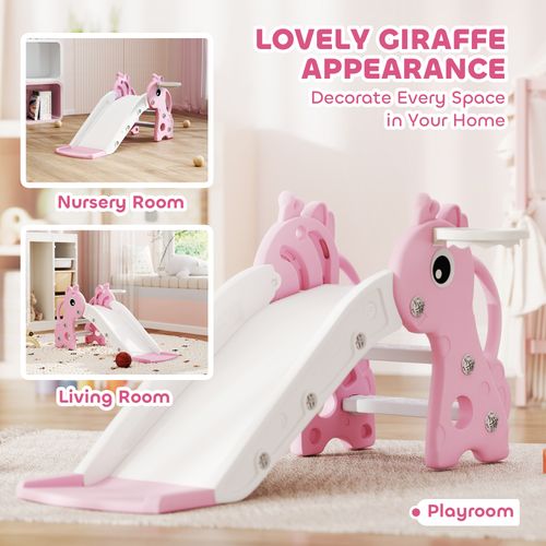 3 in 1 Kids Slide with Climber, Basketball Hoop and Ball, Pink