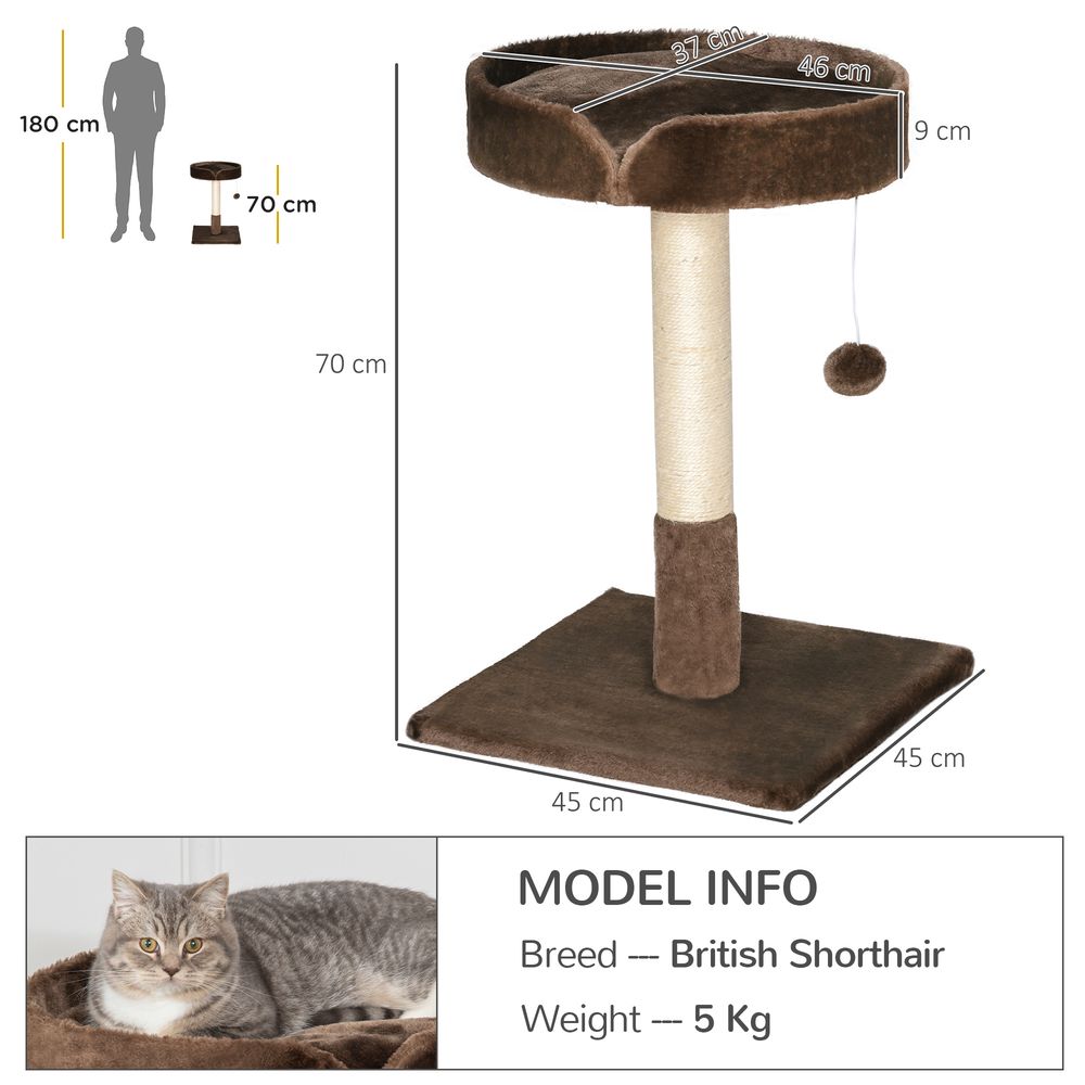 Small Cat Tree for Indoor Cats with Sisal Scratching Post Kitten Bed Cushion Ball Toy, Brown, 45x45x70 cm