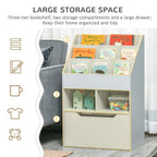 Kids Bookshelf, Toy Box w/ Storage Drawer, Wheels, for Bedroom - Grey
