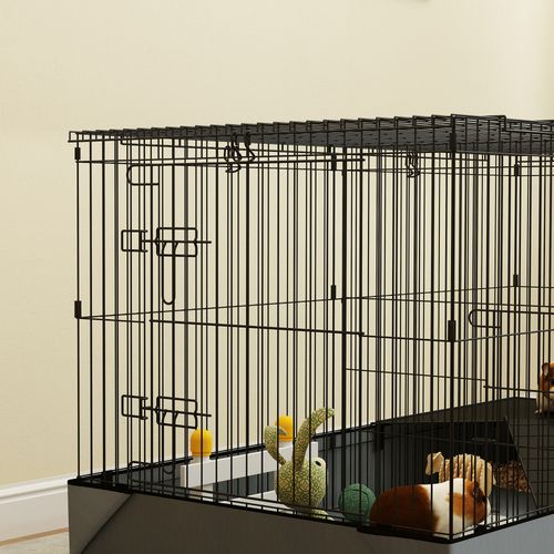 Guinea Pig Cage, 2 in 1 Rabbit Cage Pet Playpen for Hedgehogs, Black