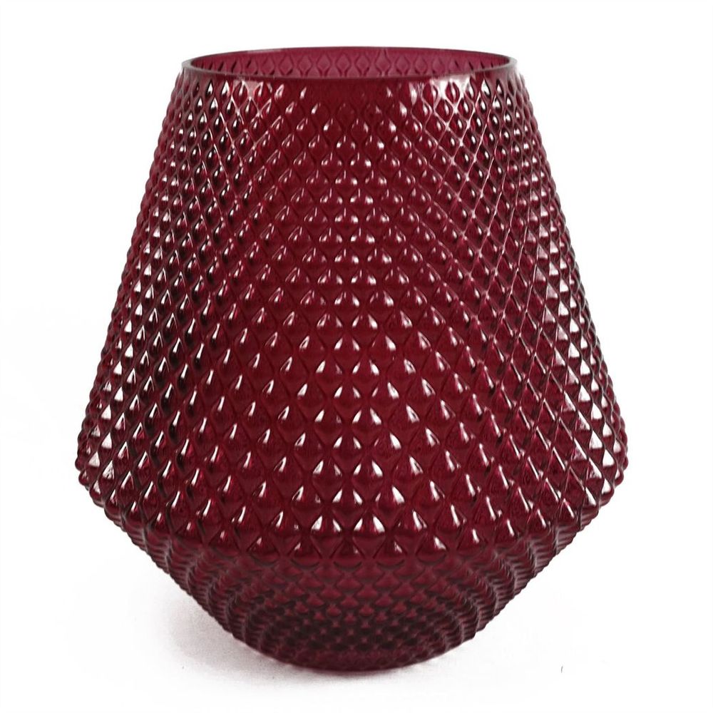 Pink Glass Vase: 23cm Diamond Embossed. for Showcasing Flowers. Hand-finished for Unique Variations