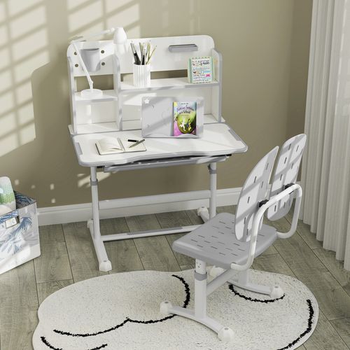 Kids Desk and Chair Set w/ Tiltable Desktop Reading Rack