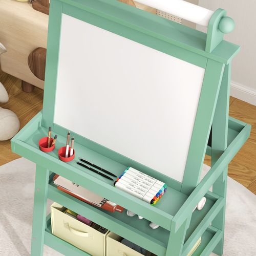 Double-Sided Art Easel for Kids w/ Paper Roll, Storage Baskets