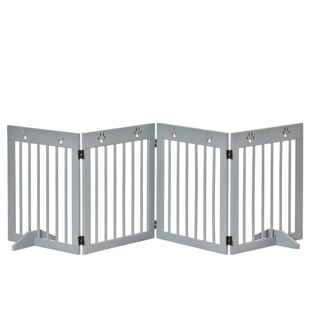 Dog Barrier 4-Piece 204 x 61 cm Foldable Door Safety Gate with 2 Support Feet, Freestanding Dog Gate, Wooden Stair Gate for Hallway, Stairs, Light Grey