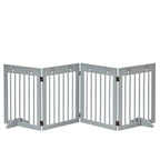 Dog Barrier 4-Piece 204 x 61 cm Foldable Door Safety Gate with 2 Support Feet, Freestanding Dog Gate, Wooden Stair Gate for Hallway, Stairs, Light Grey