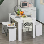 Modern White Particle Board Dining Set - Table & Benches - Compact - for Home & Small Businesses