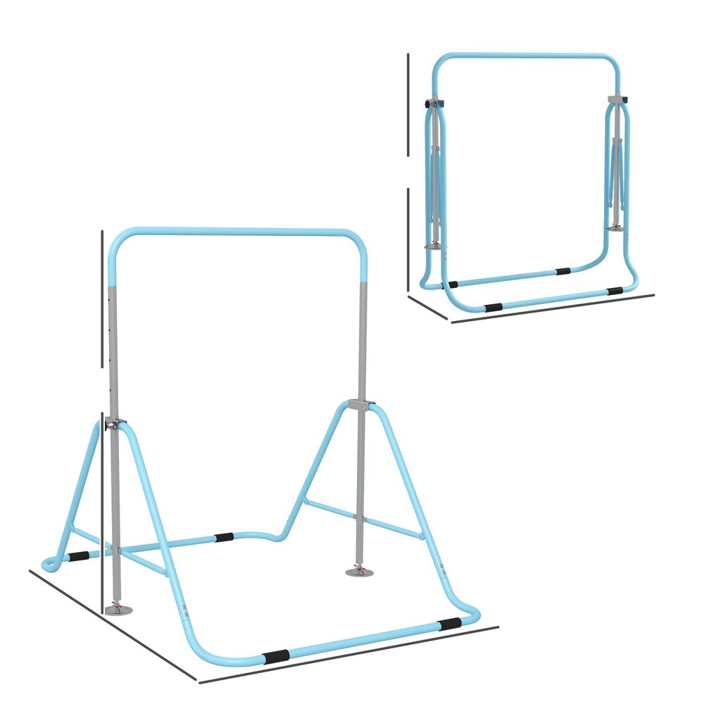 Kids Gymnastic Bar with Adjustable Height, Foldable Training Bar - Blue