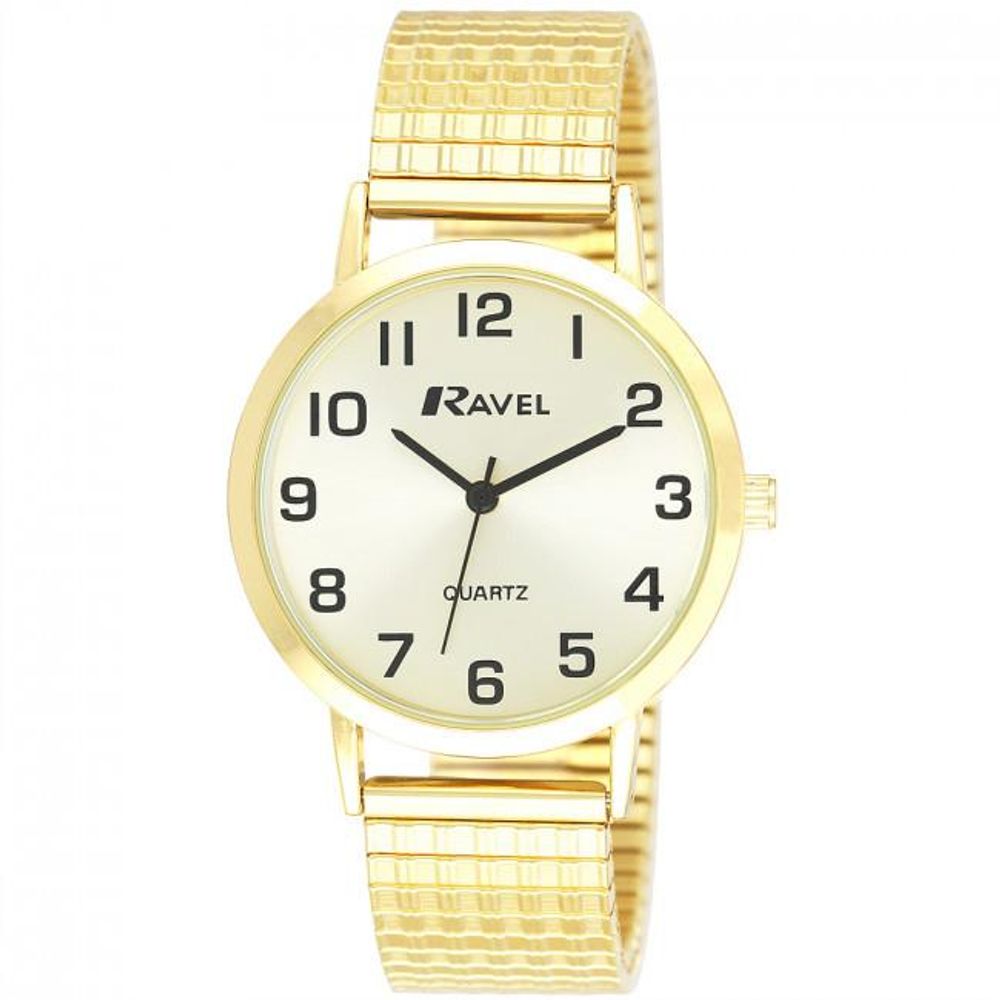 Mens Basic Slimline Watch - Soft Comfort Expander Bracelet - Gold.1s