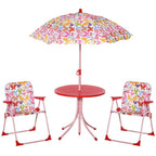 Kids Outdoor Bistro Table and Chair Set Butterfly Pattern Garden Patio Backyard with Removable & Height Adjustable Parasol