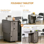 Folding Dining Table, Drop Leaf, Grey - Quality Expandable Space Saver with Storage Drawers