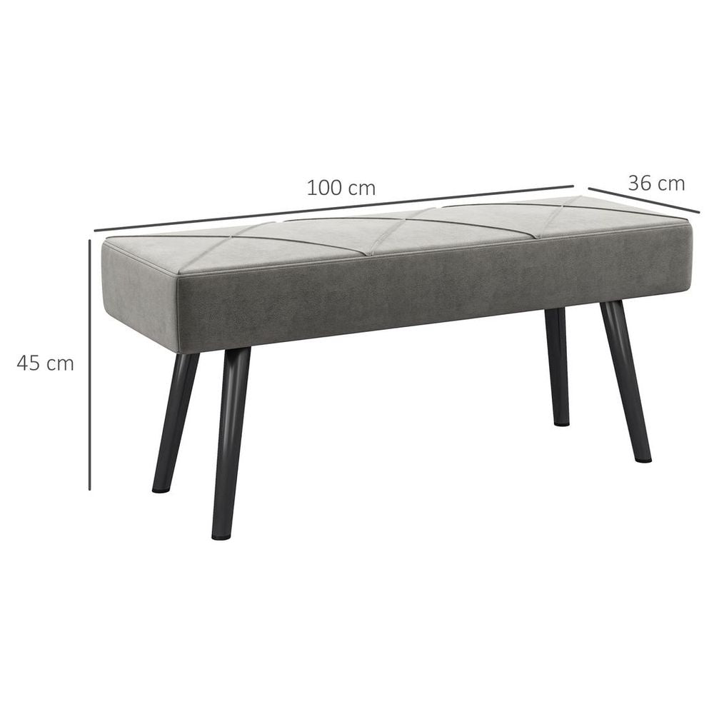 End of Bed Bench, Upholstered Hallway Bedroom with Steel Legs, Grey