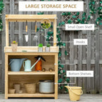 Garden Potting Bench Table Workstation w/ Galvanized Tabletop, Storage Shelves