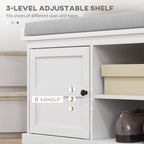 Shoe Storage Bench with Cushion 2 Cabinets for Entryway Hallway White