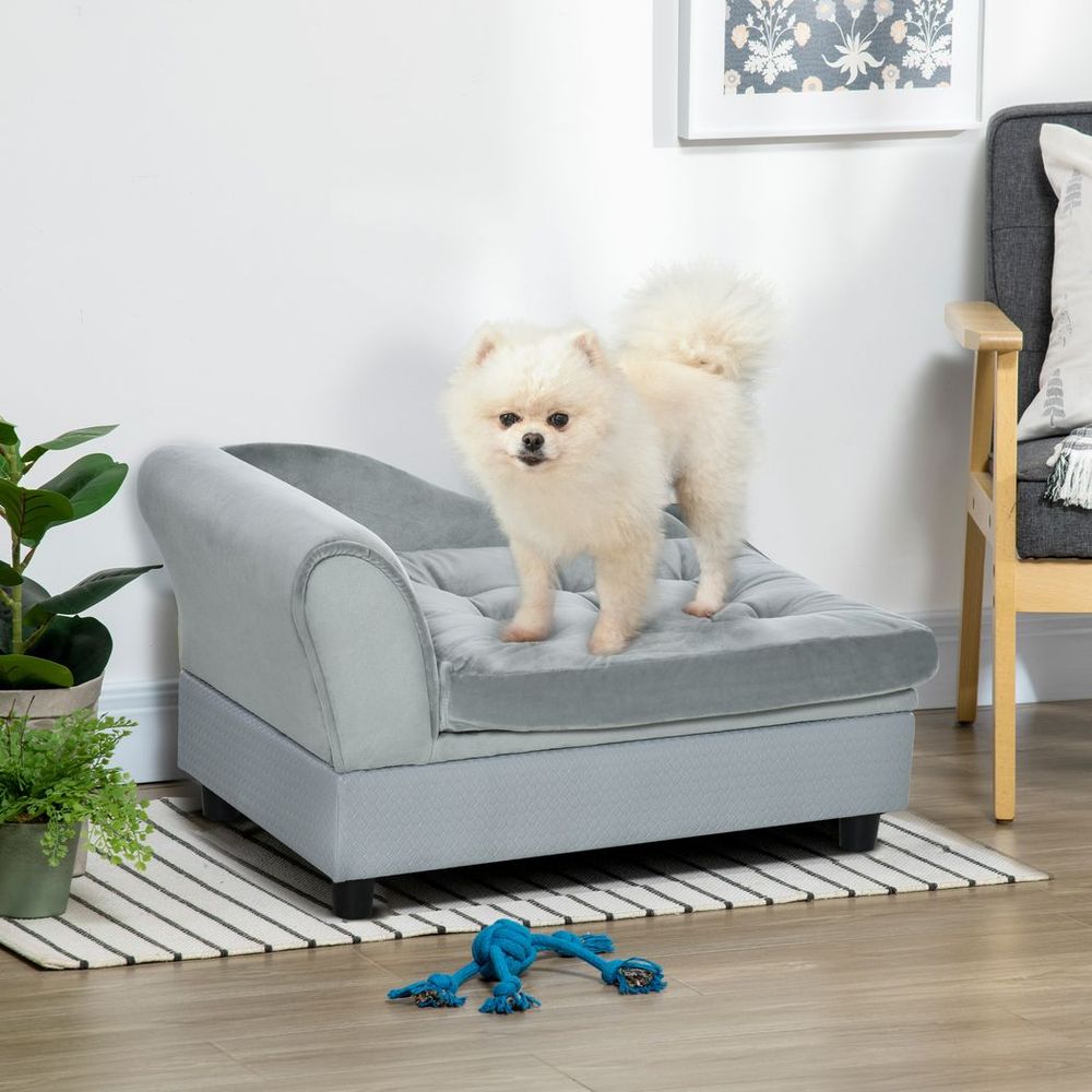 Pet Sofa Dog Chair Cat Couch w/ Storage, Cushion - Light Blue in Blue