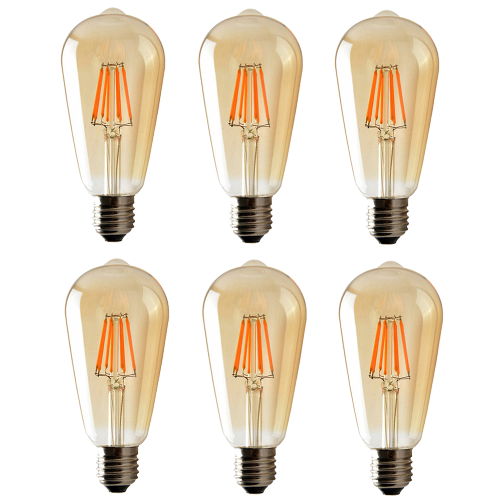 6 Pack E27 LED Edison Dimmable Vintage Amber Glass Warm white 2700K Light Bulb - 6W